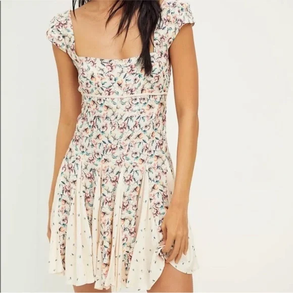 Free People Ponderosa Peach Orange Flirty Woven Floral Mini Dress medium - Picture 1 of 13